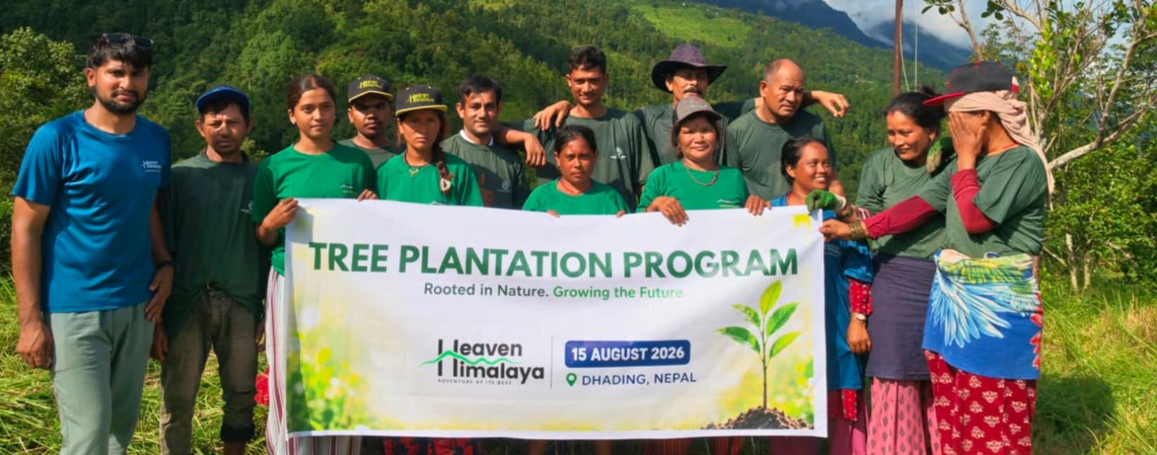 Group of Villagers with Heaven Himalaya Team coordinating for the Tree Plantation Program